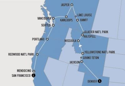 Map showing the Tour regions